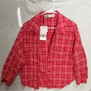 ZARA New Women Woven Plaid Pink Overshirt Shackleton Size small